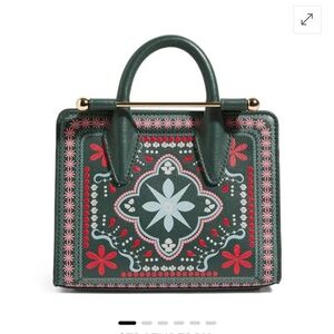 STRATHBERRY Green Bandana Print Nano Tote Bag with Gold Bar and Chain